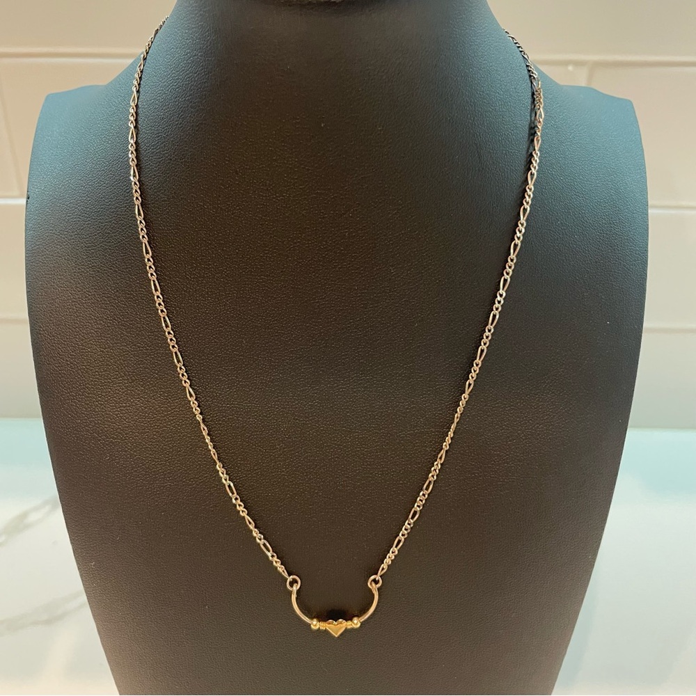 Sterling Figaro 16” Chain with Half Circle Heart Pendant Necklace